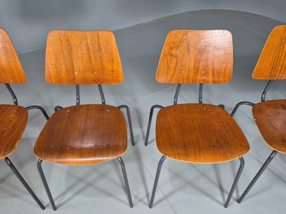 6 Vintage Danish Stacking Chairs Teak Plywood Steel Frame 1960 Retro EB8377 MSTA