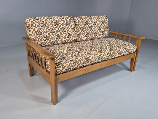 Vintage Sofa Bed Floral Upholstery Beech Frame 1960s Retro EB7867 M4SS