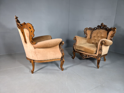 EB7112 2 Vintage French Style Rococo Chairs  Yellow Green 1970s Retro Repo VCAR