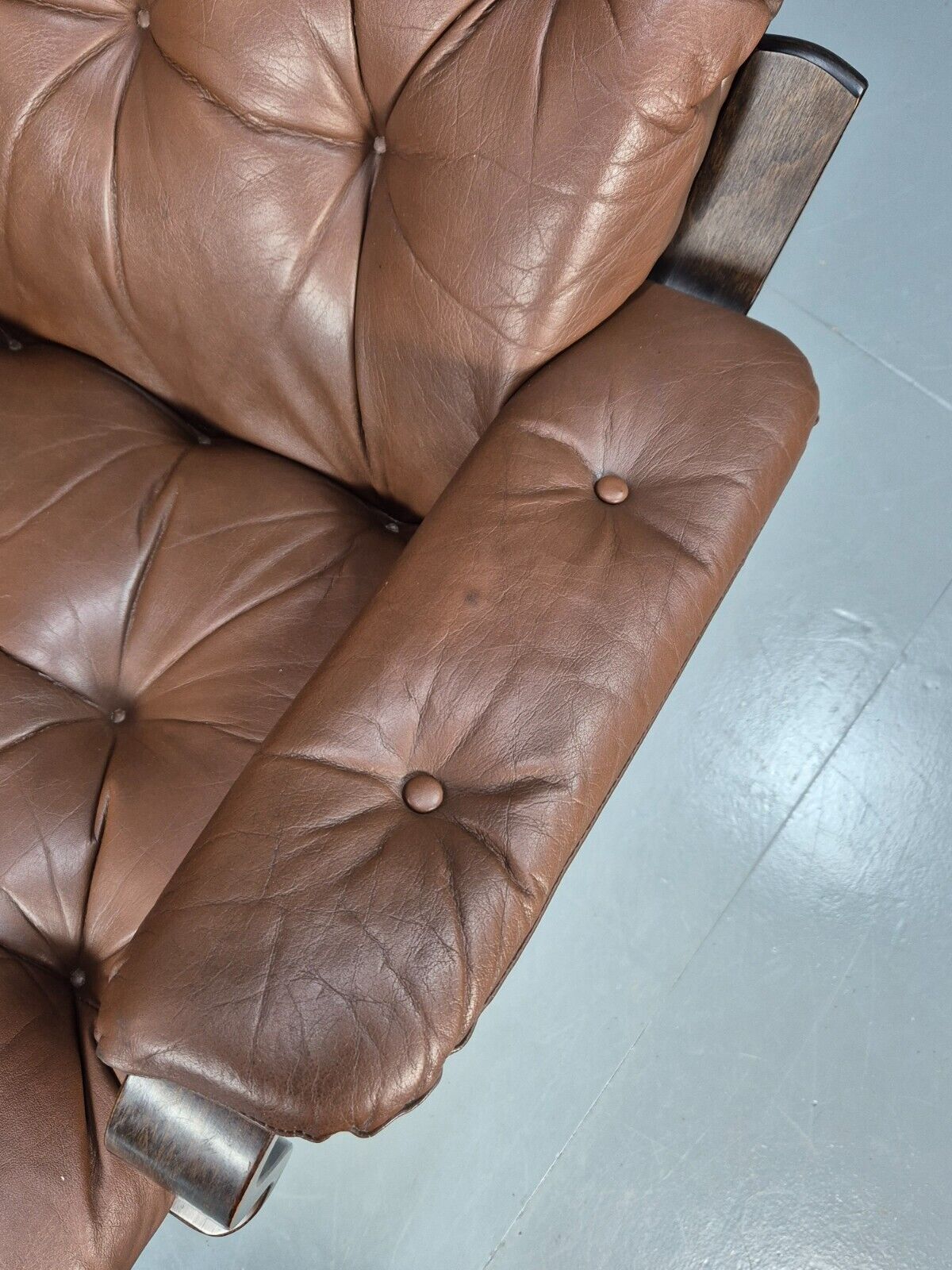 Vintage Danish Brown Leather & Vinyl Bentwood Swivel Chair Retro EB8480 MSWI