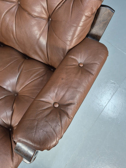 Vintage Danish Brown Leather & Vinyl Bentwood Swivel Chair Retro EB8480 MSWI