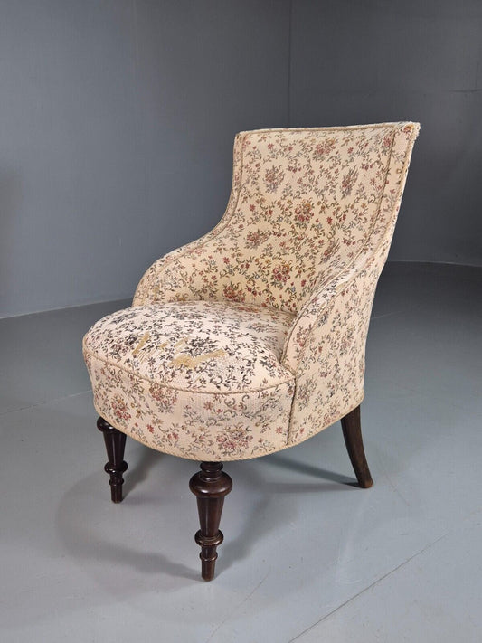 Vintage Danish Lounge Chair Floral Embroidered Antique EB7788 MNOR