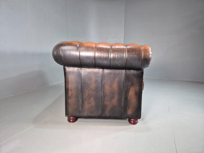 Vintage 2 Seat Chesterfield Sofa Brown Leather 1980s EB8329 VCHE