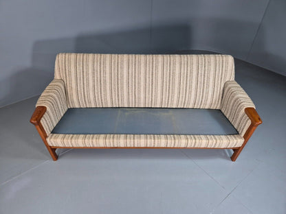 EB7569 Vintage Swedish 3 Seat Sofa Cream Wool Teak Paws Retro MCM 1960s M3SS