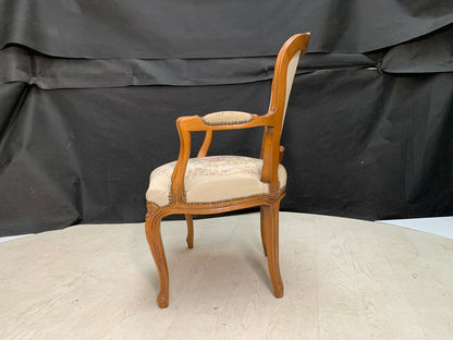 EB2516 Danish Carved Beech & Tapestry Style Cream Wool Chair Vintage VCAR