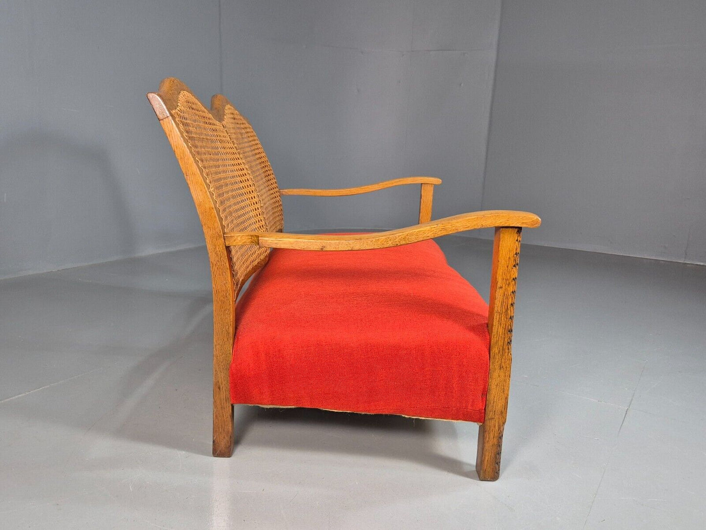 Vintage 2 Seat Sofa Red Seat Bergere Back Oak Frame Edwardian  EB7862 M2SS