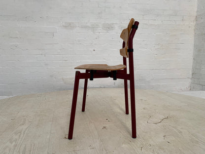 EB3637 Single Randers Beech & Burgundy Steel Childrens Stacking Chair MSTA