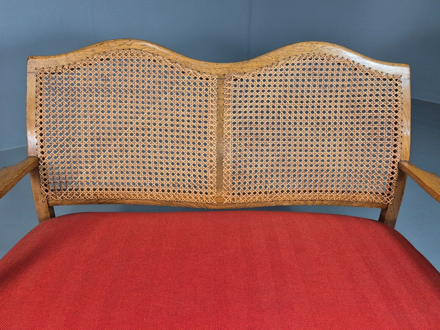 Vintage 2 Seat Sofa Red Seat Bergere Back Oak Frame Edwardian  EB7862 M2SS