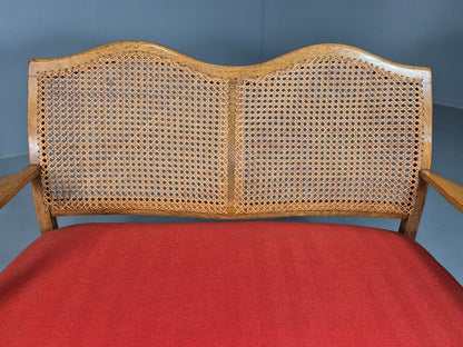 Vintage 2 Seat Sofa Red Seat Bergere Back Oak Frame Edwardian  EB7862 M2SS