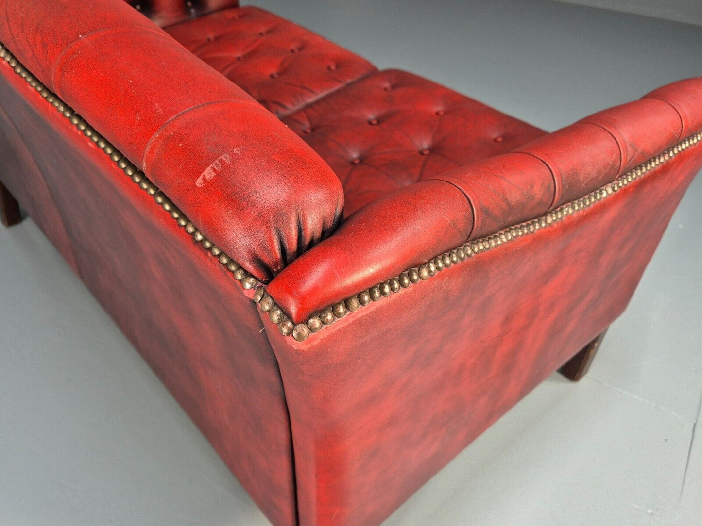 Vintage Danish 2 Seat Sofa Red Leather Chesterfield Style Retro EB8574 VCHE