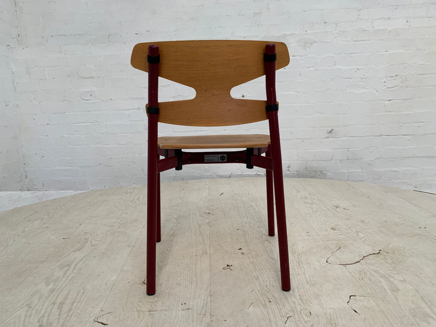 EB3638 Single Randers Beech & Burgundy Steel Childrens Stacking Chair MSTA