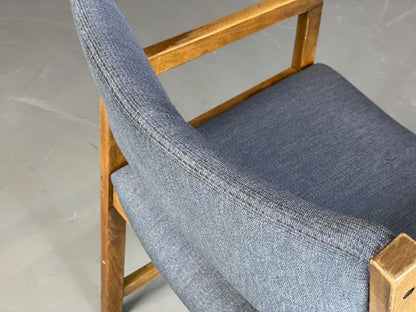 EB6158 Vintage Elbow Chair by Slagelse Oak Blue Cotton Danish Lounge MDIN