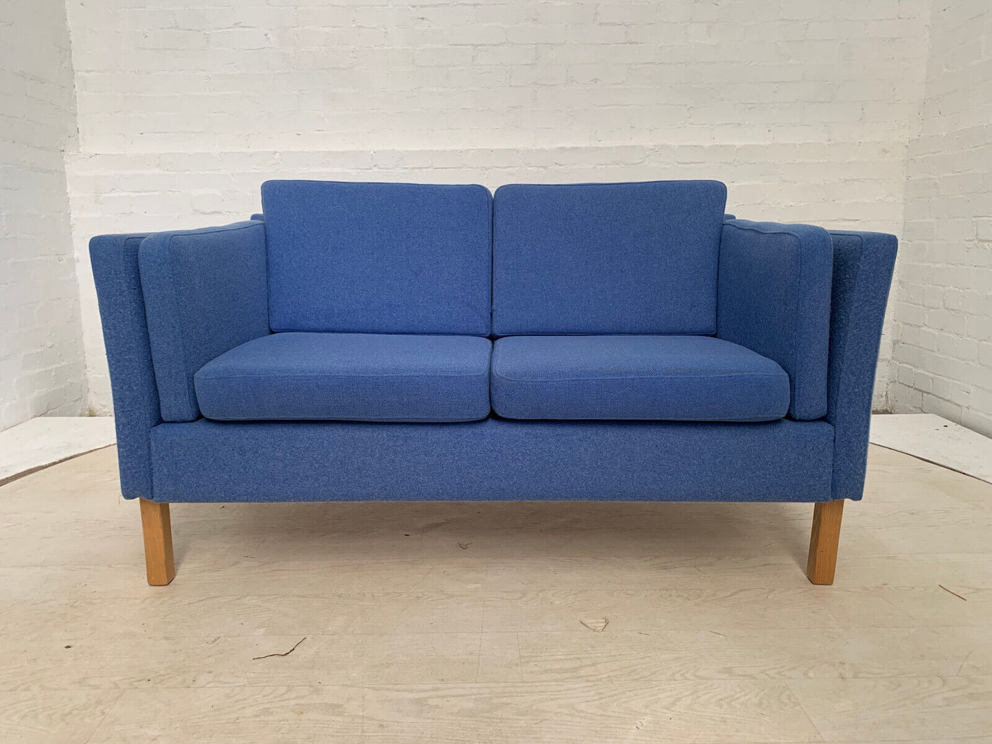 EB3014 Danish Blue Wool Two Seater Sofa Mid-Century Modern Lounge Settee M2SS