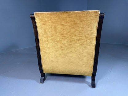 EB6768 Vintage Danish Lounge Chair Gold Velour Bergere Beech Antique 1920s VCLO