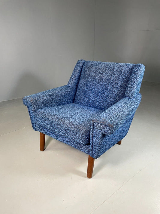 EB6946 Vintage Danish Lounge Chair Blue Wool Retro MCM MNOR