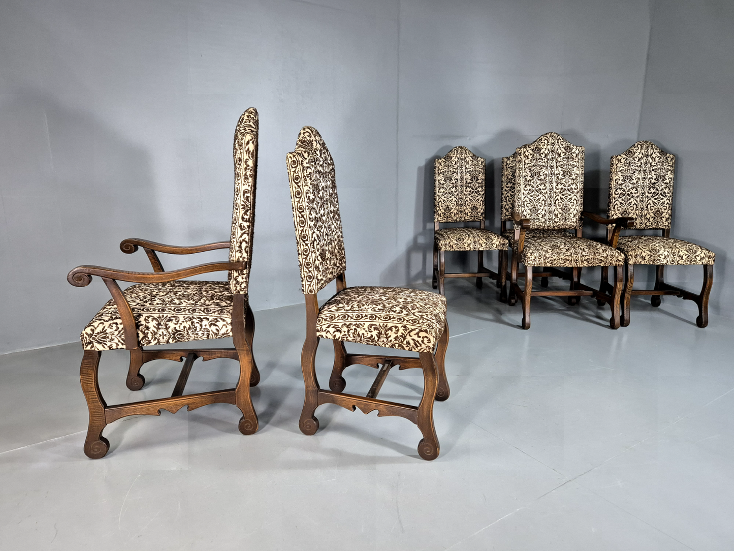 6  Vintage Dining Chairs Cream and Brown Baroque 1970s Repro Retro EB7372 MDIN