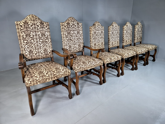 6  Vintage Dining Chairs Cream and Brown Baroque 1970s Repro Retro EB7372 MDIN