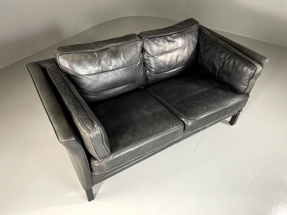 EB5869 Vintage Danish 2 Seat Sofa Grey Black Leather Retro Seating M2SS