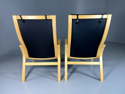 EB5762 2 Vintage Danish Leather and Bentwood Chairs, Ostergaard, Retro, MCM,MBEN