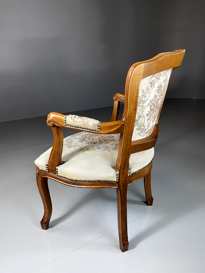 EB5580 Vintage Danish Louis Style Fauteuil Chair, Embroidered Upholstery, VCLO