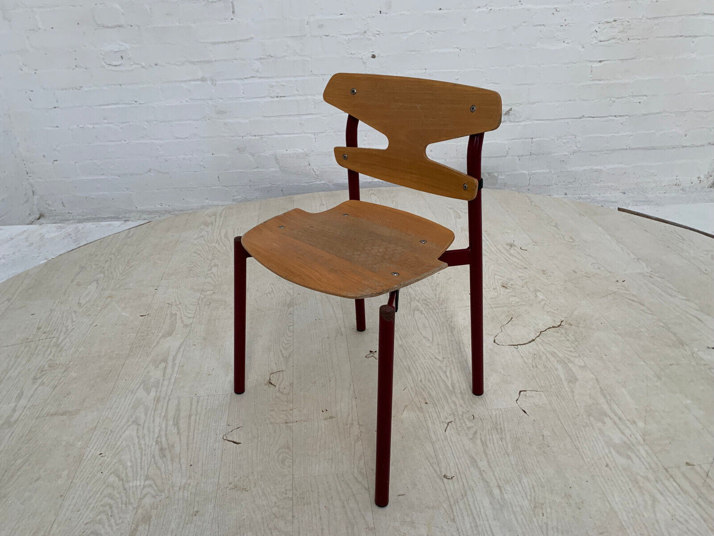 EB3637 Single Randers Beech & Burgundy Steel Childrens Stacking Chair MSTA