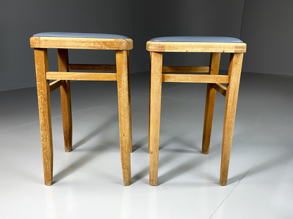 EB2092 A Pair of Vintage Kitchen Stools, 1960s, Beech Frame, Vinyl pads, MDIN