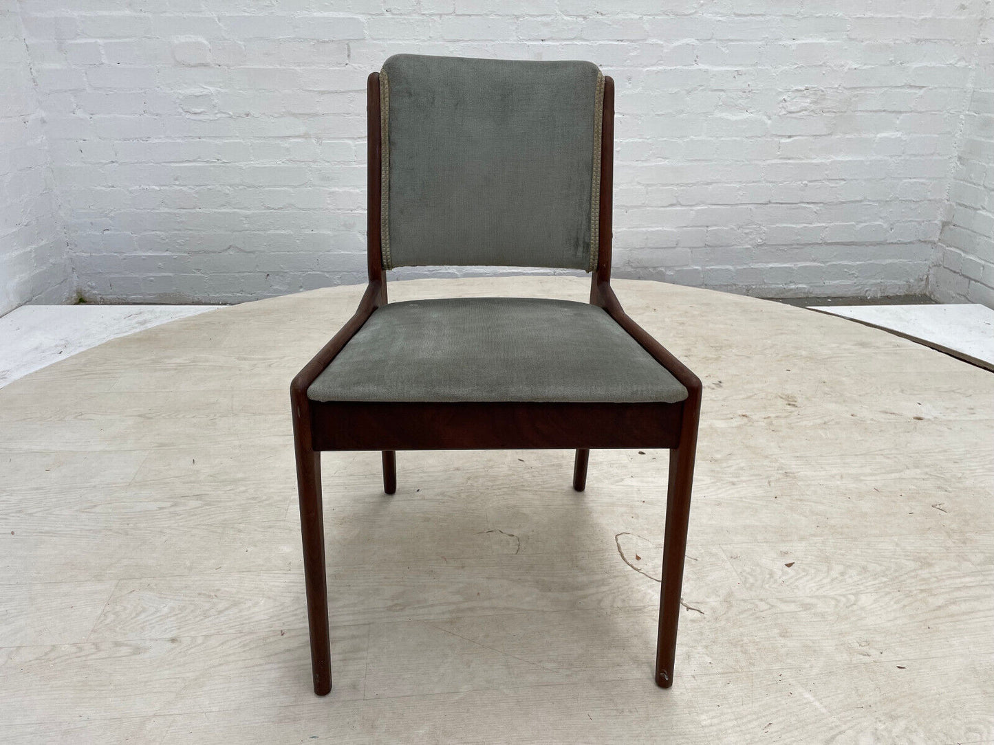 EB3056 Danish Teak & Blue Grey Velour Dining Chair Mid-Century Modern MDIN