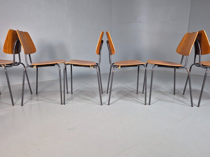 6 Vintage Danish Stacking Chairs Teak Plywood Steel Frame 1960 Retro EB8375 MSTA