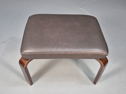 Vintage Danish Footstool Brown Leather Bentwood 1970s Retro MCMEB8461 MFOO