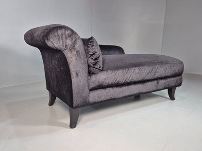 Vintage Chaise Lounge Black Velvet Velour Modern EB8202 VCHA