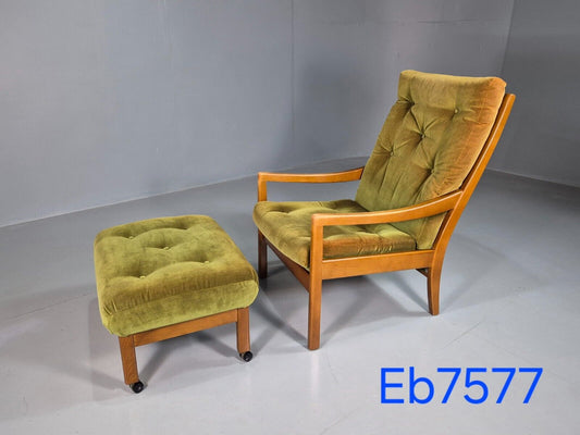 EB7577 Vintage Lounge Chair Footstool Green Beechwood Cintique Retro MCM MNOR