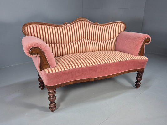 Vintage Danish 2 Sea Sofa Pink Mahogany Camel Back 1900s Antique EB8017 V2SS