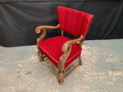 EB2043 Danish Oak & Fabric Winged Back Arm Chair Vintage Antique Lounge VCAR