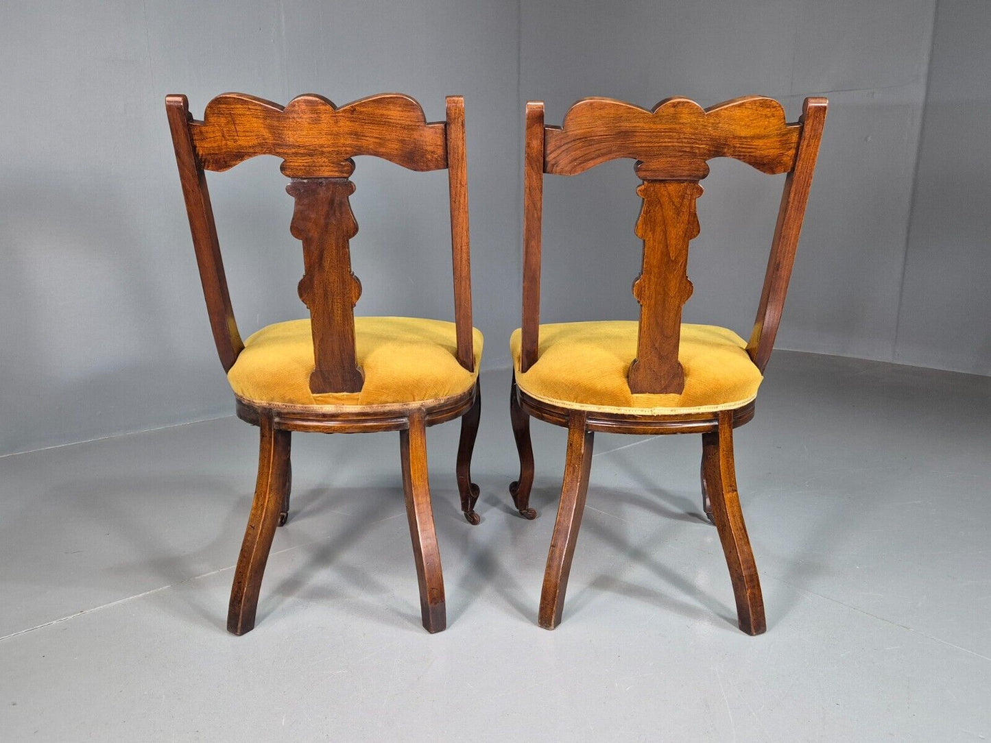 2 Vintage Dining Chairs Mustard Cabriole Leg Empire Style Antique EB7604 VCAR