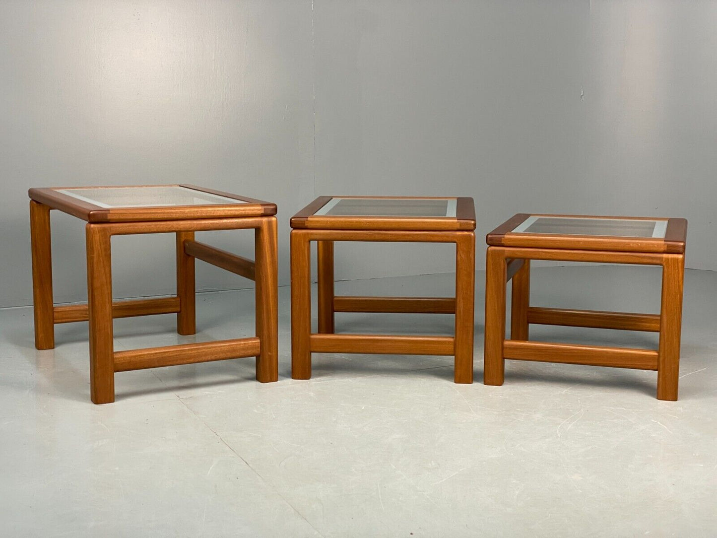 Vintage Teak And Glass Nesting Tables Retro 1980s EB8407 MWOO