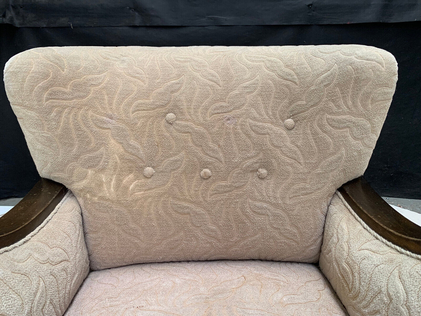 EB2887 Danish Stained Beech & Beige Patterned Fabric Chair Vintage Lounge VCAR