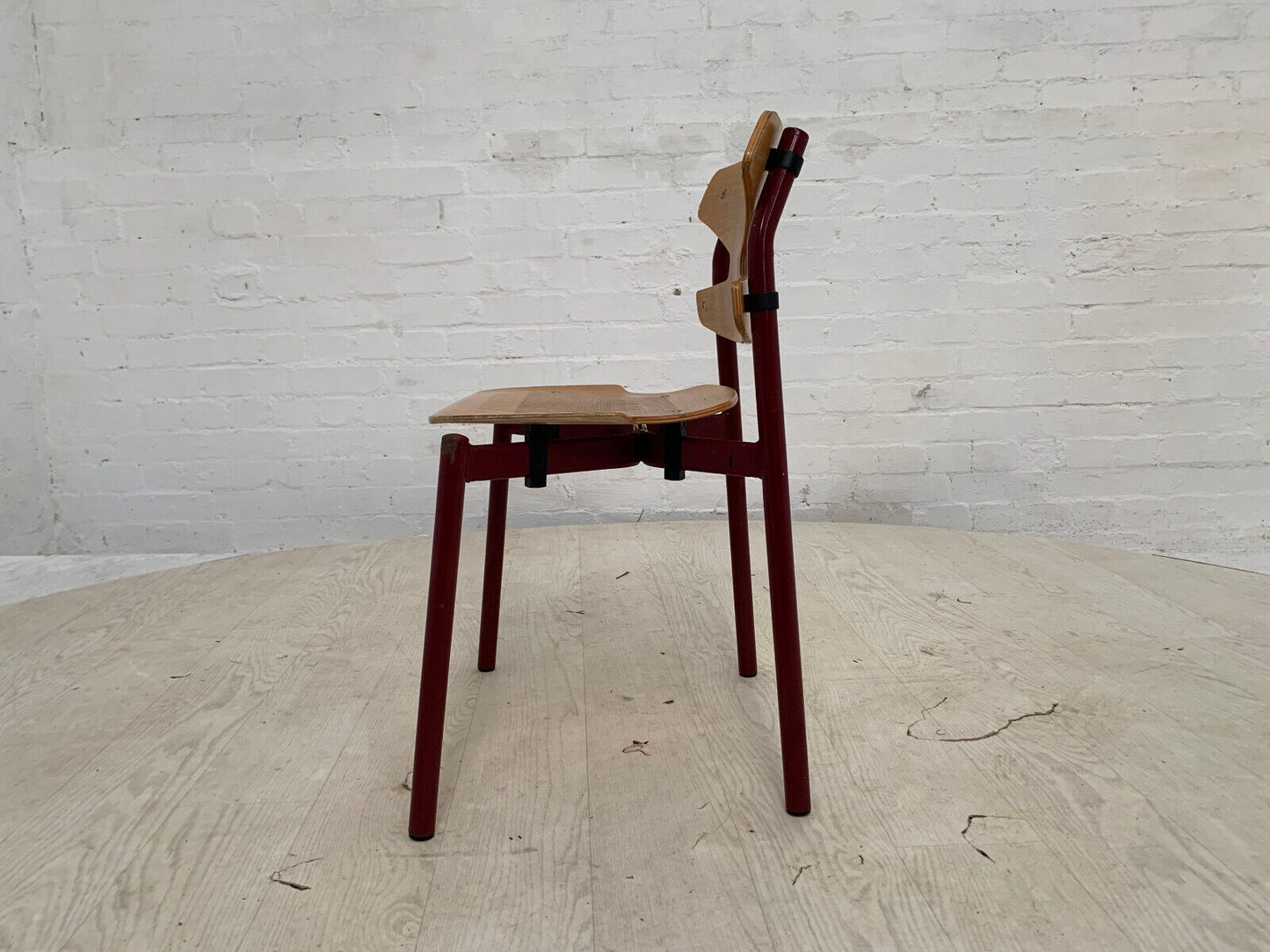 EB3635 Single Randers Beech & Burgundy Steel Childrens Stacking Chair MSTA