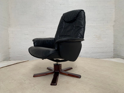 EB3192 Black Leather & Vinyl Reclining Swivel Chair with Splayed Beech Base MSWI