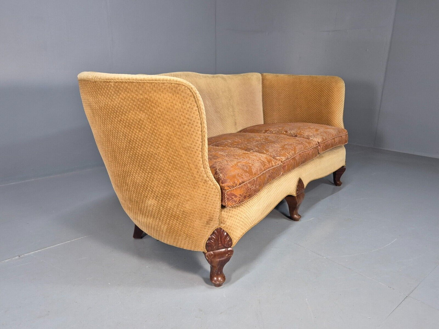 Vintage Danish Banana Sofa Gold Velour Carved Legs 1920s Antique Eb8055 V3SS