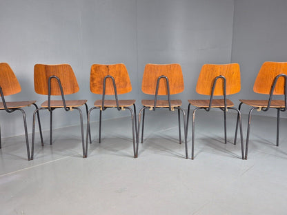 6 Vintage Danish Stacking Chairs Teak Plywood Steel Frame 1960 Retro EB8375 MSTA