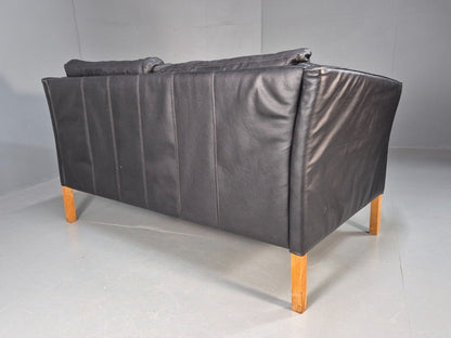 Vintage Danish 2 Seat Sofa Black Leather 1980s Retro MCM EB8618 M2SS