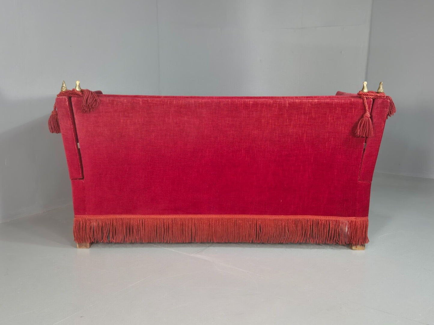 Vintage Danish Drop Arm Knoll Style 2 Seat Sofa Red Velour EB8063 V2SS