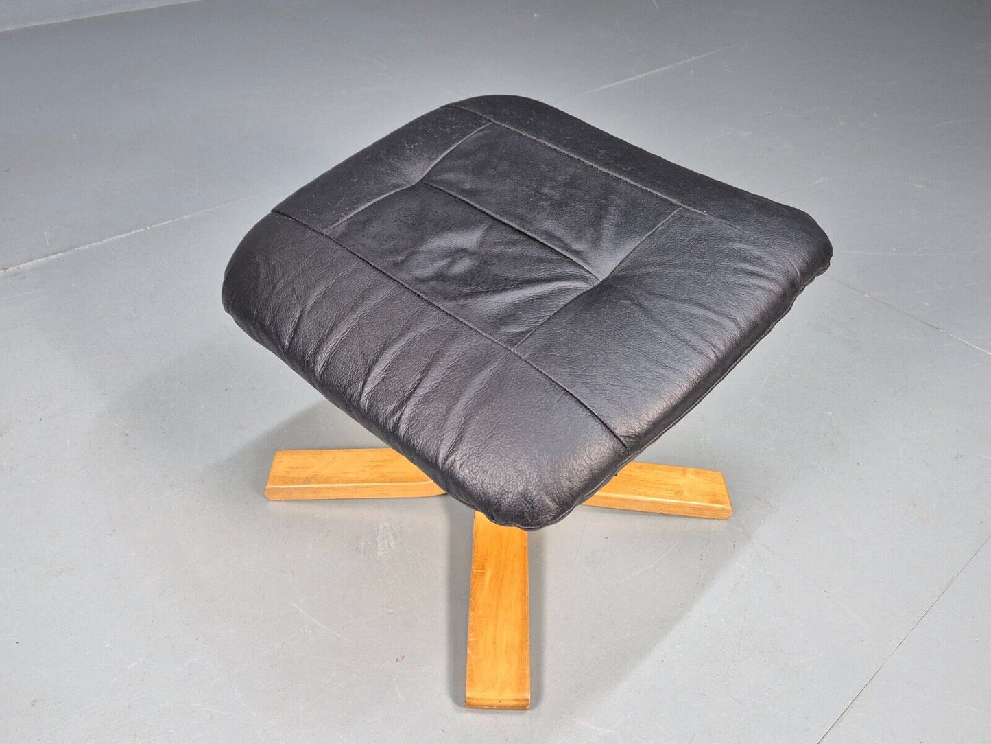 Vintage Danish Footstool Black Leather Bentwood 1980s Retro EB8641 MFOO