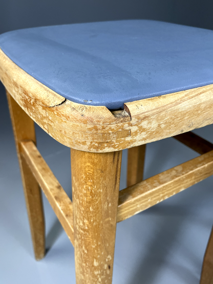 EB2092 A Pair of Vintage Kitchen Stools, 1960s, Beech Frame, Vinyl pads, MDIN