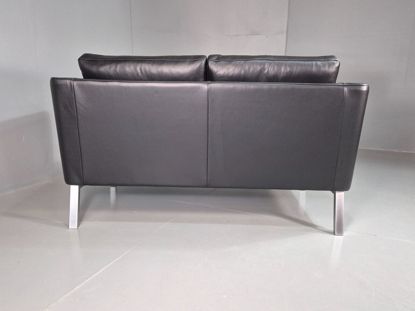 Vintage Danish 2 Seat Sofa black Leather Brushed Steel Stouby 1980s EB7487 M2SS