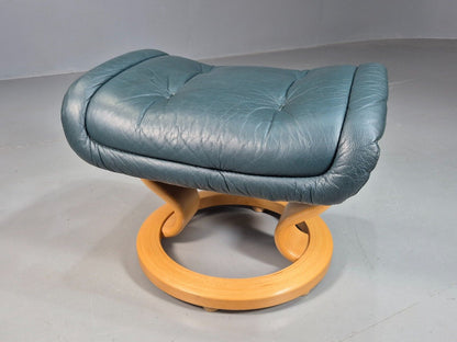 Vintage Stressless Footstool Green Leather blonde Bentwood 1980s EB7886 MFOO