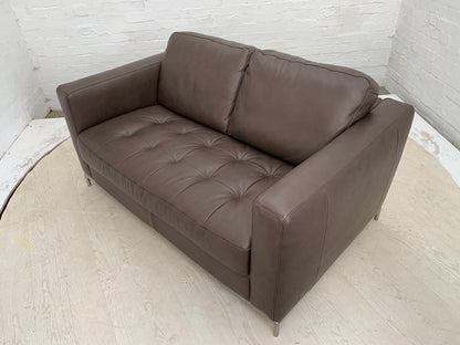 Dark Brown Leather Two Seat Sofa with Steel Base Mid-Century Modern EB3378 M2SS