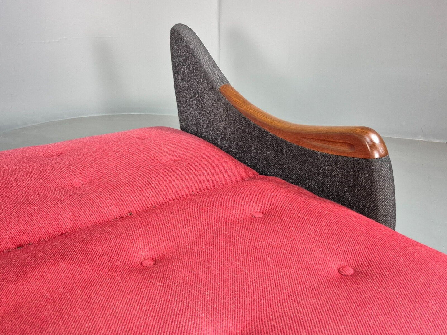 Vintage Danish Sofa Bed  Red and Black Teak Paws 1960s Retro MCM EB8326 M4SS