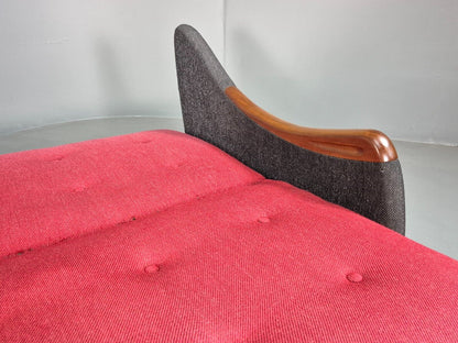 Vintage Danish Sofa Bed  Red and Black Teak Paws 1960s Retro MCM EB8326 M4SS