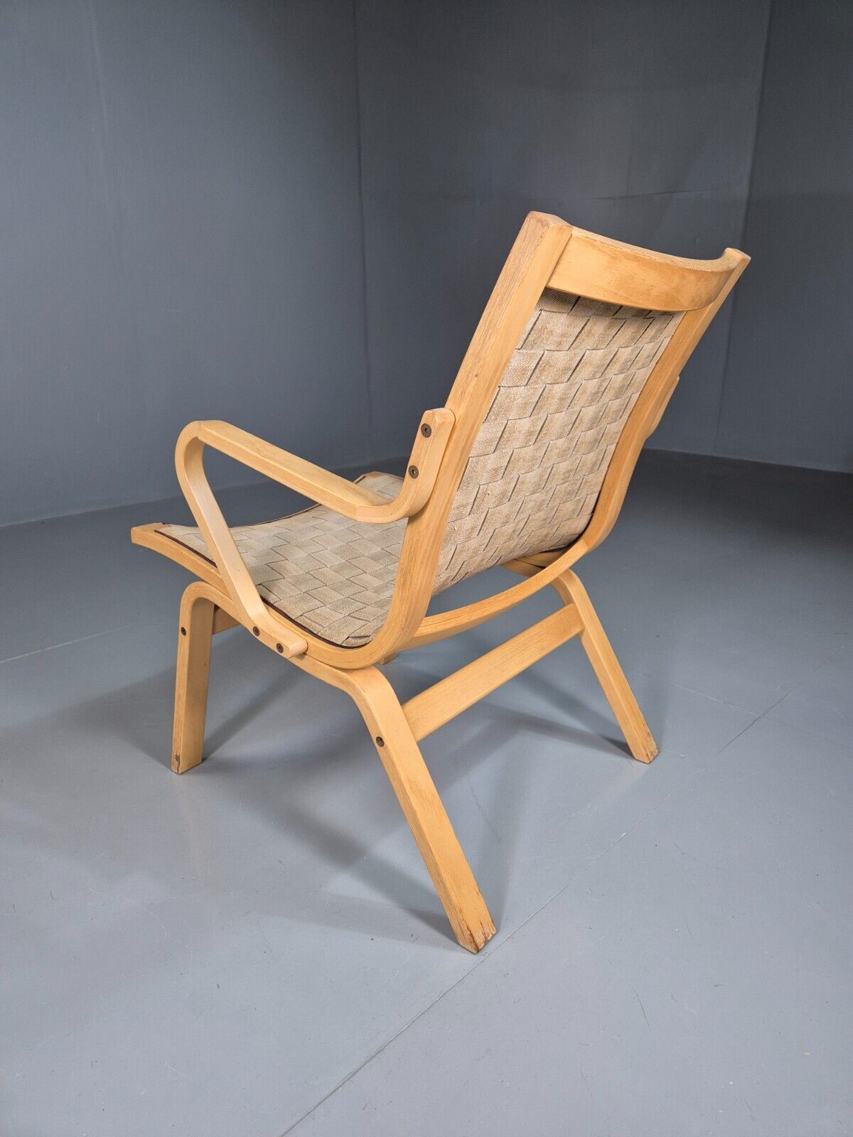 EB7398 Vintage Danish Lounge Chair Canvas Bentwood Ostergaard MCM Retro MBEN